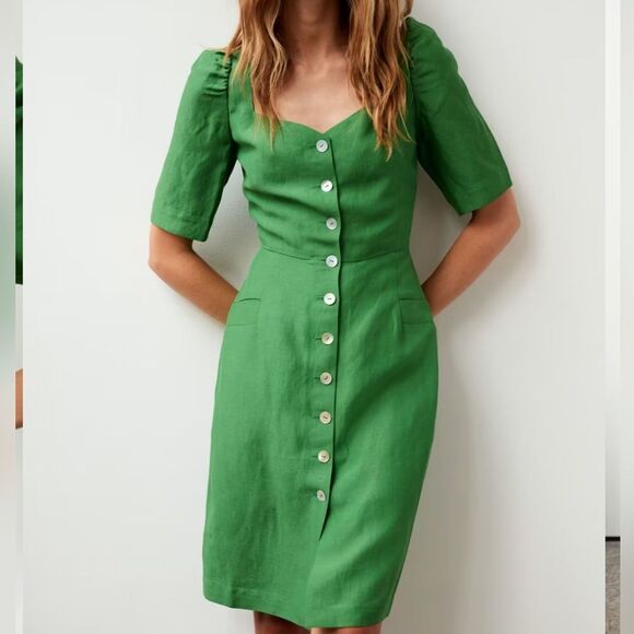 Wilfred Dresses & Skirts - EUC Aritzia Le Fou Wilfred 10 Michalina Silk Lined Italian Linen Green Dress